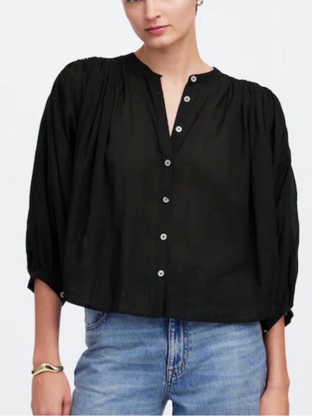 Madewell Balloon-Sleeve Crop Top Black Large
